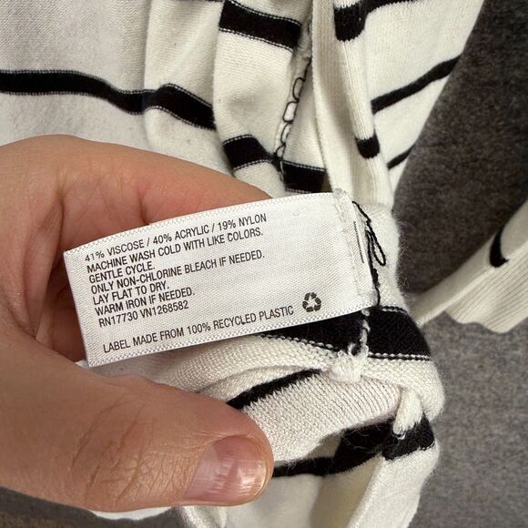 A New Day Cardigan Women M Medium White Striped Open Front Long Sleeve Acrylic - Picture 6 of 8